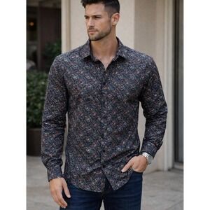 Jared Lang Black Multicolor Mosaic Print Button-Up Shirt. Size 17. XXL